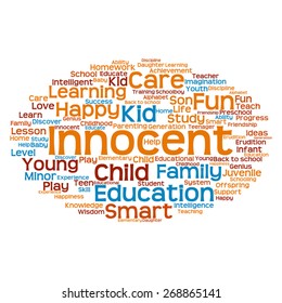 Vector concept or conceptual education abstract word cloud, white background, metaphor to child, family, school, life, learn, knowledge, home, study, teach, educational, achievement, childhood or teen