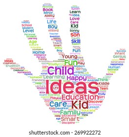 Vector concept conceptual education abstract hand print word cloud, metaphor to child, family, school, life, learn, knowledge, home, study, teach, educational, achievement, childhood, teen handprint