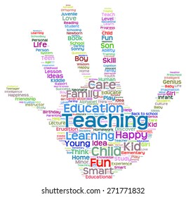 Vector concept conceptual education abstract hand print word cloud, metaphor to child, family, school, life, learn, knowledge, home, study, teach, educational, achievement, childhood, teen handprint