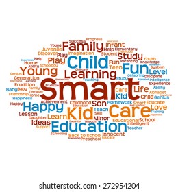 Vector concept or conceptual education abstract word cloud, white background, metaphor to child, family, school, life, learn, knowledge, home, study, teach, educational, achievement, childhood or teen