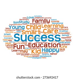 Vector concept or conceptual education abstract word cloud, white background, metaphor to child, family, school, life, learn, knowledge, home, study, teach, educational, achievement, childhood or teen