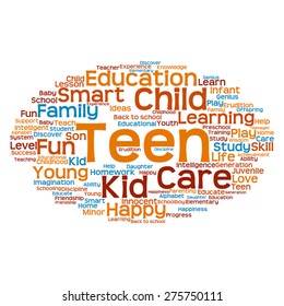 Vector concept or conceptual education abstract word cloud, white background, metaphor to child, family, school, life, learn, knowledge, home, study, teach, educational, achievement, childhood or teen