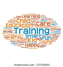 Vector concept or conceptual education abstract word cloud, white background, metaphor to child, family, school, life, learn, knowledge, home, study, teach, educational, achievement, childhood or teen