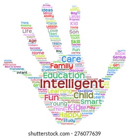 Vector concept conceptual education abstract hand print word cloud, metaphor to child, family, school, life, learn, knowledge, home, study, teach, educational, achievement, childhood, teen handprint