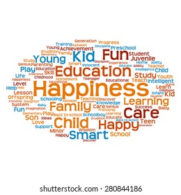 Vector concept or conceptual education abstract word cloud, white background, metaphor to child, family, school, life, learn, knowledge, home, study, teach, educational, achievement, childhood or teen