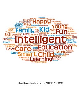 Vector concept or conceptual education abstract word cloud, white background, metaphor to child, family, school, life, learn, knowledge, home, study, teach, educational, achievement, childhood or teen