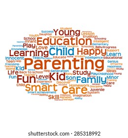 Vector concept or conceptual education abstract word cloud, white background, metaphor to child, family, school, life, learn, knowledge, home, study, teach, educational, achievement, childhood or teen