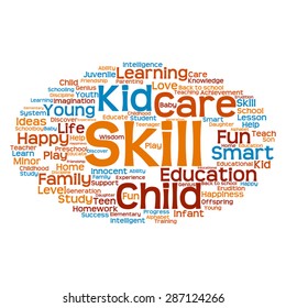 Vector concept or conceptual education abstract word cloud, white background, metaphor to child, family, school, life, learn, knowledge, home, study, teach, educational, achievement, childhood or teen