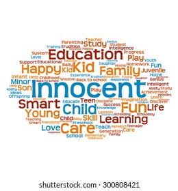 Vector concept or conceptual education abstract word cloud, white background, metaphor to child, family, school, life, learn, knowledge, home, study, teach, educational, achievement, childhood or teen