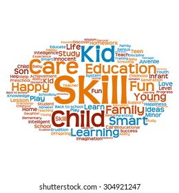 Vector concept or conceptual education abstract word cloud, white background, metaphor to child, family, school, life, learn, knowledge, home, study, teach, educational, achievement, childhood or teen