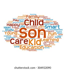 Vector concept or conceptual education abstract word cloud, white background, metaphor to child, family, school, life, learn, knowledge, home, study, teach, educational, achievement, childhood or teen