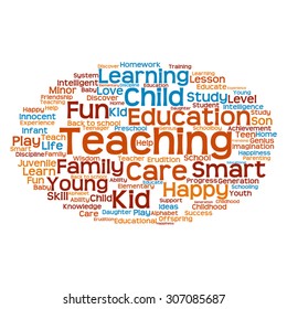 Vector concept or conceptual education abstract word cloud, white background, metaphor to child, family, school, life, learn, knowledge, home, study, teach, educational, achievement, childhood or teen