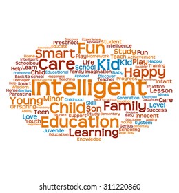 Vector concept or conceptual education abstract word cloud, white background, metaphor to child, family, school, life, learn, knowledge, home, study, teach, educational, achievement, childhood or teen