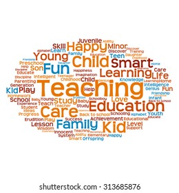 Vector concept or conceptual education abstract word cloud, white background, metaphor to child, family, school, life, learn, knowledge, home, study, teach, educational, achievement, childhood or teen