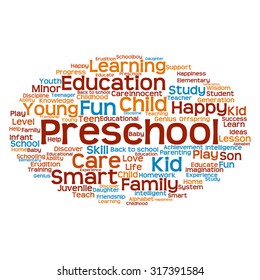 Vector concept or conceptual education abstract word cloud, white background, metaphor to child, family, school, life, learn, knowledge, home, study, teach, educational, achievement, childhood or teen