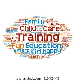 Vector concept or conceptual education abstract word cloud, white background, metaphor to child, family, school, life, learn, knowledge, home, study, teach, educational, achievement, childhood or teen