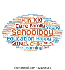 Concepto vectorial o educación conceptual nube de palabras abstracta, fondo blanco, metáfora al niño, la familia, la escuela, la vida, el aprendizaje, el conocimiento, el hogar, el estudio, la enseñanza, la educación, el logro, la infancia o la adolescencia