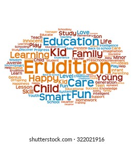 Vector concept or conceptual education abstract word cloud, white background, metaphor to child, family, school, life, learn, knowledge, home, study, teach, educational, achievement, childhood or teen