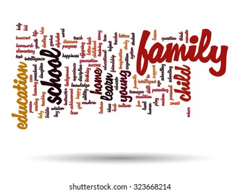 Vector concept or conceptual education abstract word cloud, white background, metaphor to child, family, school, life, learn, knowledge, home, study, teach, educational, achievement, childhood or teen