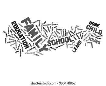 Concepto vectorial o educación conceptual nube de palabras abstracta, fondo blanco, metáfora al niño, la familia, la escuela, la vida, el aprendizaje, el conocimiento, el hogar, el estudio, la enseñanza, la educación, el logro, la infancia o la adolescencia