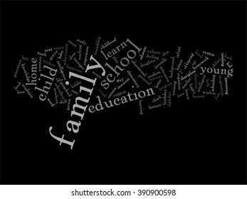 Vector concept or conceptual education abstract word cloud, black background, metaphor to child, family, school, life, learn, knowledge, home, study, teach, educational, achievement, childhood or teen