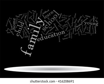 Vector concept or conceptual education abstract word cloud, black background, metaphor to child, family, school, life, learn, knowledge, home, study, teach, educational, achievement, childhood or teen