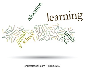 Vector concept or conceptual education abstract word cloud, white background, metaphor to child, family, school, life, learn, knowledge, home, study, teach, educational, achievement, childhood or teen