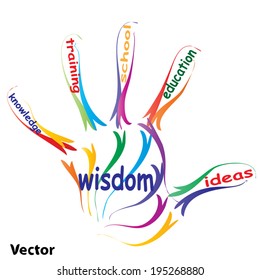 Vektorkonzept oder konzeptionelle Erziehung handdrucken Wort Wolke, weißer Hintergrund, Metapher für Kind, Familie, Schule, Leben, Lernen, Wissen, Zuhause, Studium, Lehre, Erziehung, Kindheit,