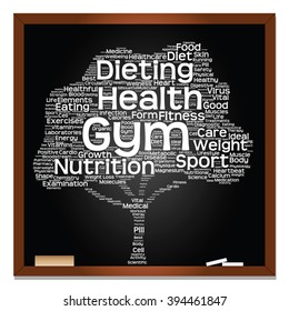 Concepto vectorial o pizarra de texto verde conceptual palabra nube o árbol tagcloud fondo aislado, metáfora a la salud, nutrición, dieta, salud, bienestar, cuerpo, energía, medicina, deporte, corazón, ciencia