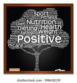 Vector concept or conceptual green blackboard text word cloud or tagcloud tree isolated background, metaphor to health, nutrition, diet, healthy, wellness, body, energy, medical, sport, heart, science