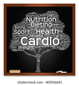 Vector concept or conceptual green blackboard text word cloud or tagcloud tree isolated background, metaphor to health, nutrition, diet, healthy, wellness, body, energy, medical, sport, heart, science