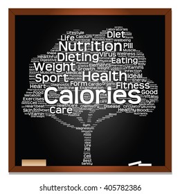 Vector concept or conceptual green blackboard text word cloud or tagcloud tree isolated background, metaphor to health, nutrition, diet, healthy, wellness, body, energy, medical, sport, heart, science