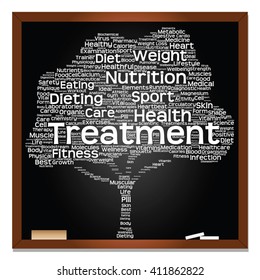 Vector concept or conceptual green blackboard text word cloud or tagcloud tree isolated background, metaphor to health, nutrition, diet, healthy, wellness, body, energy, medical, sport, heart, science