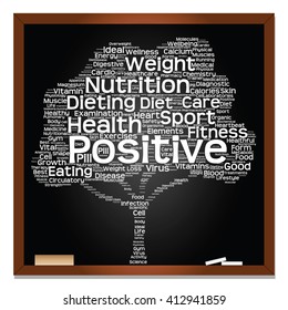 Vector concept or conceptual green blackboard text word cloud or tagcloud tree isolated background, metaphor to health, nutrition, diet, healthy, wellness, body, energy, medical, sport, heart, science