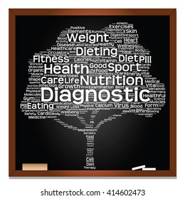 Concepto vectorial o pizarra de texto verde conceptual palabra nube o árbol tagcloud fondo aislado, metáfora a la salud, nutrición, dieta, salud, bienestar, cuerpo, energía, medicina, deporte, corazón, ciencia