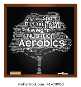 Vector concept or conceptual green blackboard text word cloud or tagcloud tree isolated background, metaphor to health, nutrition, diet, healthy, wellness, body, energy, medical, sport, heart, science