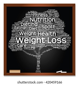 Vector concept or conceptual green blackboard text word cloud or tagcloud tree isolated background, metaphor to health, nutrition, diet, healthy, wellness, body, energy, medical, sport, heart, science