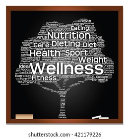Vector concept or conceptual green blackboard text word cloud or tagcloud tree isolated background, metaphor to health, nutrition, diet, healthy, wellness, body, energy, medical, sport, heart, science