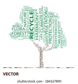 Vector concept or conceptual green text word cloud as tree isolated on white background, metaphor to nature, ecology, green, energy, natural, life, world or global, protect, environmental or recycling