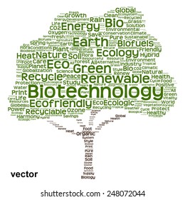 Vector concept or conceptual green text word cloud as tree isolated on white background, metaphor to nature, ecology, energy, natural, life, world, global, protect, environmental, biofuel or recycling