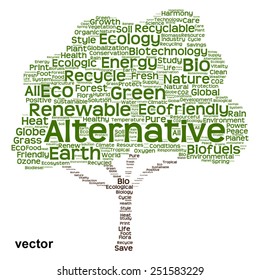 Vector concept or conceptual green text word cloud as tree isolated on white background, metaphor to nature, ecology, energy, natural, life, world, global, protect, environmental, biofuel or recycling