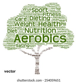 Vector concept or conceptual green text word cloud or tagcloud tree isolated on white background, metaphor to health, nutrition, diet, healthy, wellness, body, energy, medical, sport, heart or science