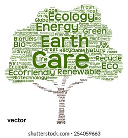 Vector concept or conceptual green text word cloud as tree isolated on white background, metaphor to nature, ecology, energy, natural, life, world, global, protect, environmental, biofuel or recycling