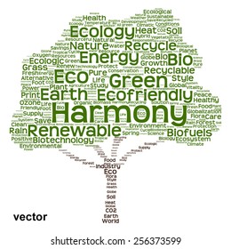 Vector concept or conceptual green text word cloud as tree isolated on white background, metaphor to nature, ecology, energy, natural, life, world, global, protect, environmental, biofuel or recycling