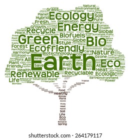 Vector concept or conceptual green text word cloud as tree isolated on white background, metaphor to nature, ecology, energy, natural, life, world, global, protect, environmental, biofuel or recycling