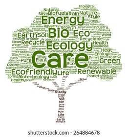 Vector concept or conceptual green text word cloud as tree isolated on white background, metaphor to nature, ecology, energy, natural, life, world, global, protect, environmental, biofuel or recycling