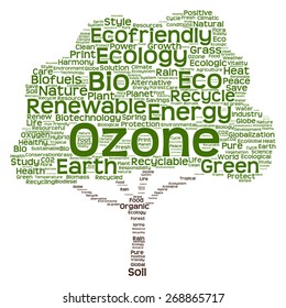 Concepto vectorial o nube de palabras de texto verde conceptual como árbol aislado en fondo blanco, metáfora a la naturaleza, la ecología, la energía, la naturaleza, la vida, el mundo, global, proteger, el medio ambiente, el biocombustible o el reciclado