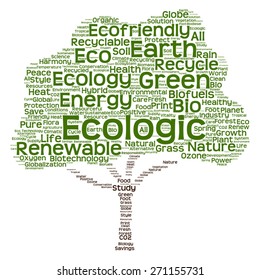 Vector concept or conceptual green text word cloud as tree isolated on white background, metaphor to nature, ecology, energy, natural, life, world, global, protect, environmental, biofuel or recycling