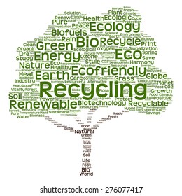 Vector concept or conceptual green text word cloud as tree isolated on white background, metaphor to nature, ecology, energy, natural, life, world, global, protect, environmental, biofuel or recycling
