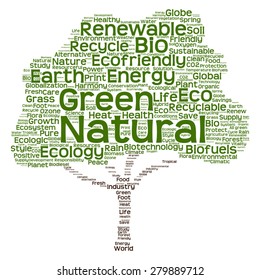 Vector concept or conceptual green text word cloud as tree isolated on white background, metaphor to nature, ecology, energy, natural, life, world, global, protect, environmental, biofuel or recycling